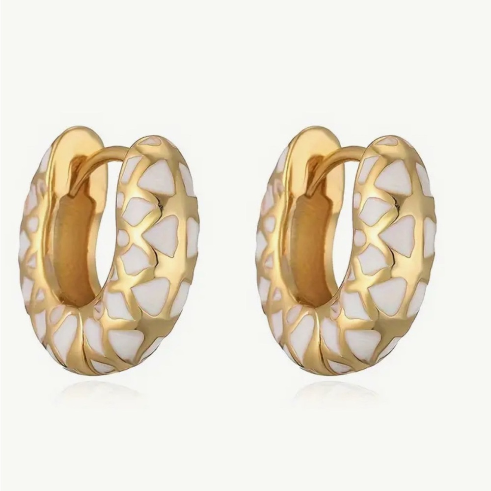 18k Gold plated and White Hoop Earrings